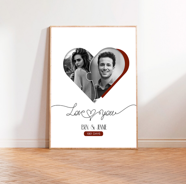 Celebrate Your Love with a Personalized 'Love You' Heart Photo Canvas